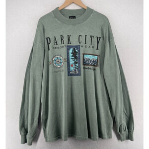 PARK CITY Shirt Mens XL Utah Mountain Resort Ski Long Sleeve Green VTG USA
